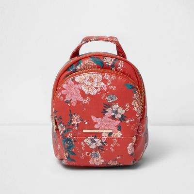 Girls red and pink floral backpack